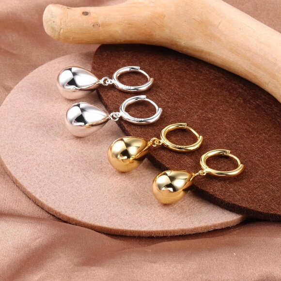 14K Gold Hypoallergenic Teardrop Drop Dangle Leverback Trendy Earrings for Women - Picture 3 of 8